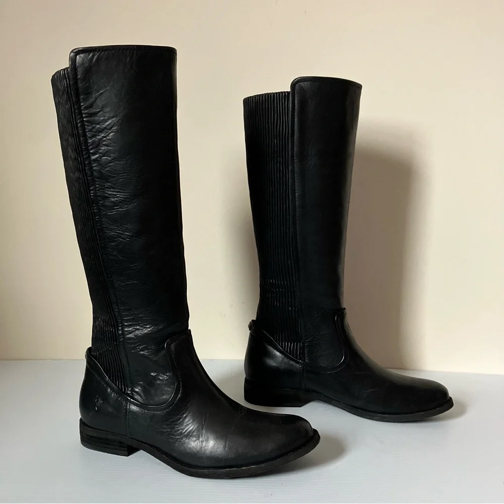Frye Black Leather Melissa Scrunch Tall Riding Boots size 8